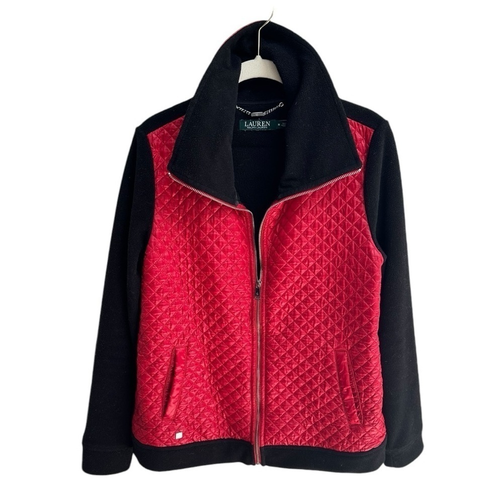 Ralph Lauren Women’s Quilted Fleece Jacket Full Zip Jacket Size Medium Fall Red